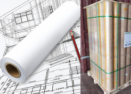 36inch 150m 80gsm White Engineering Paper Rolls For CAD Plotter Printing