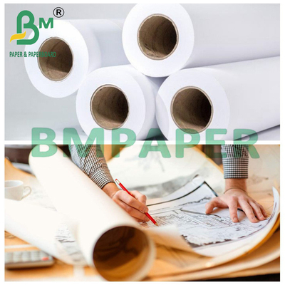 Bright White Plotter Bond Paper For CAD Printing 36" x 150ft 20LB On 2" Core