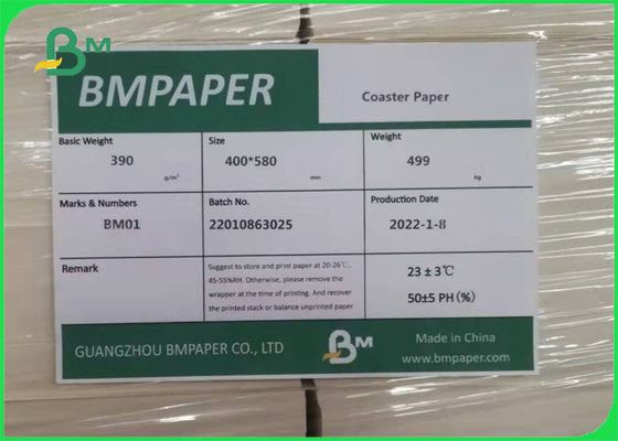 390gsm white Blotting board 0.7mm Thick Uncoated Coaster Paper Sheet 400 * 580mm