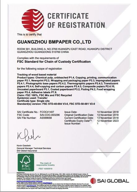 China GUANGZHOU BMPAPER CO., LTD. Certification